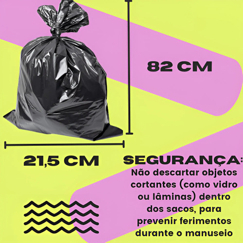 Saco Para Lixo Preto 50 Litros Kit 60 Unidades Resistente