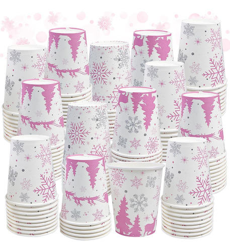 100 Vasos De Papel Para Fiesta De Copos De Nieve Rosas De 9 