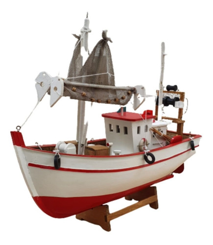 Imagem 2 de 4 de Barco Pesqueiro Decorativo Em Madeira 45 X 39 Cm