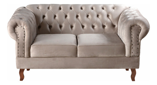 Sofá Chesterfield Dom Pedro 2 Lugares Botonê Vintage Veludo Cor Veludo Capuccino 250 Desenho Do Tecido Liso