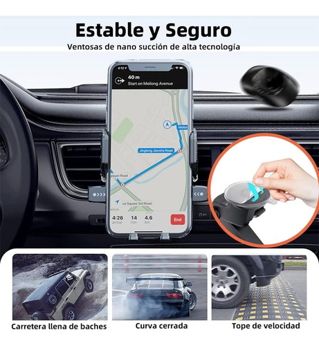 Soporte De Celular Para Coche Auto Retractil Ajustable Con Ventosa Y Espacio Para Cables Agarre De Pinza