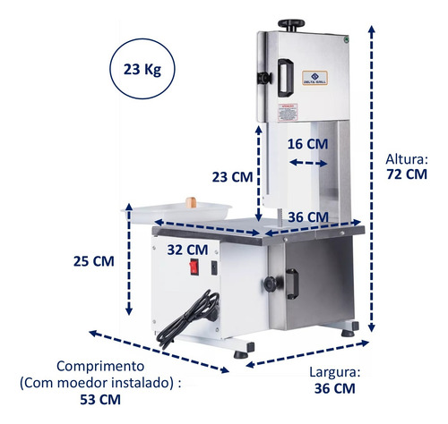 Serra Fita Com Moedor De Carne Potente 1/3cv Mesa Inox 1,46m