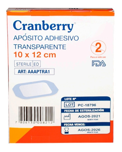 Imagen 1 de 1 de Apósito Adhesivo Transparente Cranberry 10x12 Pack De 25 Und