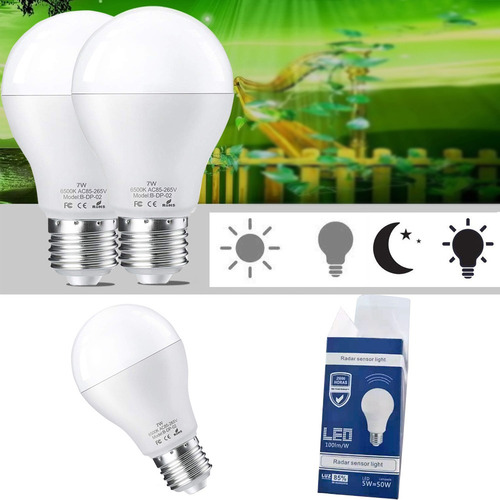 Imagen 3 de 7 de Foco De Luz Led Base E27 C/sensor De Movimiento 2 Uds.