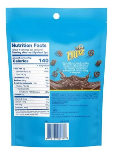 Pretzels Cuiertos De Chocolate Amargo Flipz 113 Grs