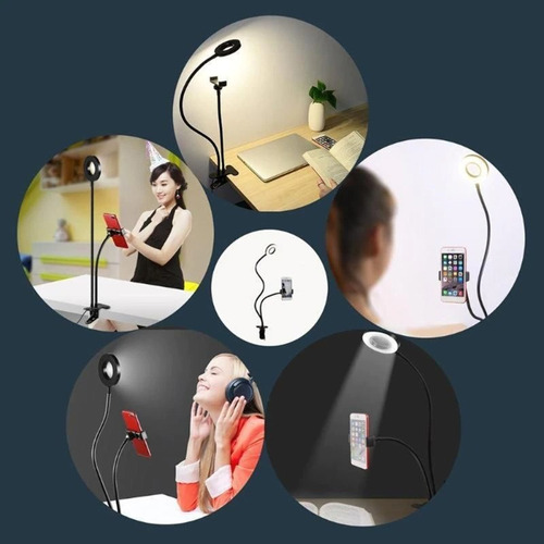 Velador Aro Luz Led Broche P/celular Streaming Videos Usb Color Blanco