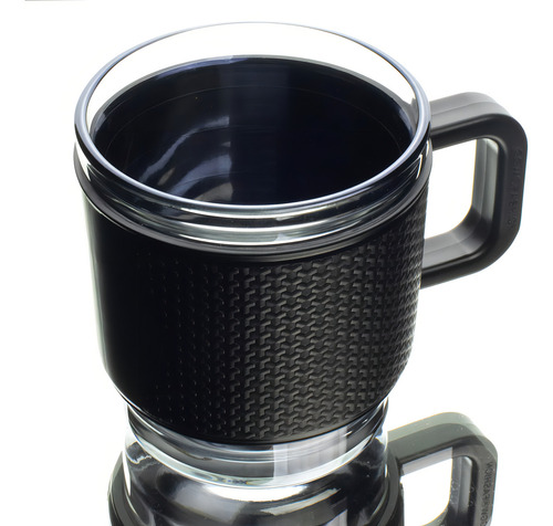 4 Tazas Vidrio 350ml Cubierta Agarradera Plástico Brang Color Transparente/negro 350 Ml