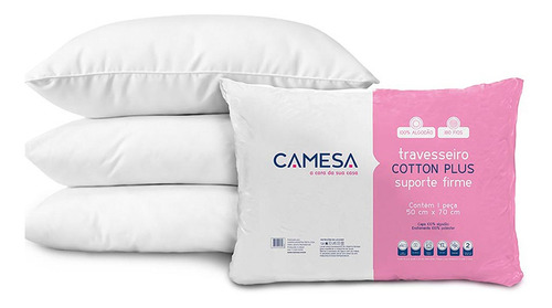 Kit 4 Travesseiros Cotton Plus Suporte Firme 180 Fios Camesa