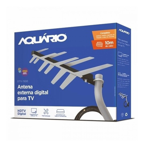 Kit Antena Externa Digital Aquário Dtv-1500 + Acessórios