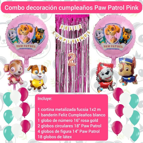 Combo Decoración Cumpleaños Globos Paw Patrol Skye Chase