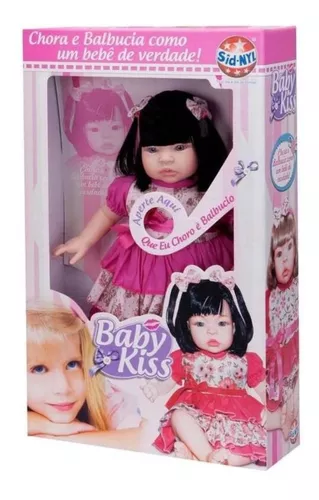 Boneca Bebê Reborn Baby Kiss Morena Cabelo Longo Castanho SID-NYL Parece Um  Bebezinho de Verdade Realista REF 908