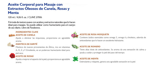 Aceite Corporal Para Masajes Terramar Extracto Oleoso Canela Rosas Y Menta