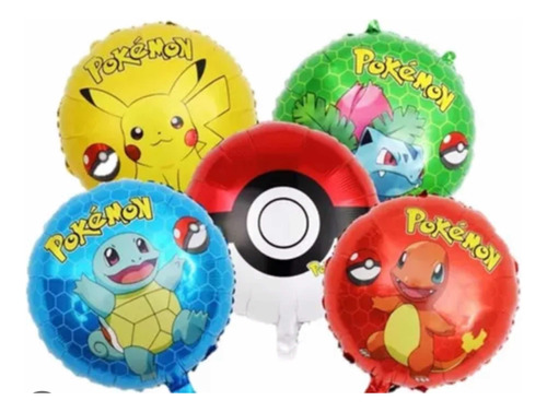 Pack De 5 Globos Metalizados Pokemon Coleccionables