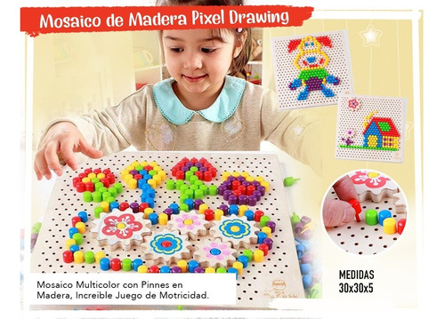 Juego Mosaico Multicolor Con Pinnes Arma Diversas Figuras. 
