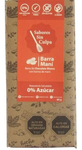 Barra Chocolate Blanco Mani - 0 Azucar - Sabores Sin Culpa