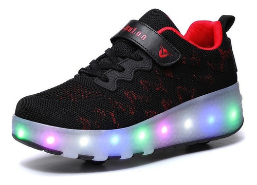 Tenis Patin Led Con 2 Ruedas. Zapato Patin Luces Carga Usb
