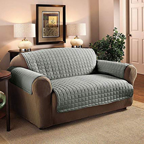 Protector De Sofa 2 Puestos Doble Faz Azul Oscuro - Gris