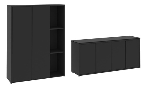 Conjunto Sala De Jantar Armário Alto E Buffet Balcão Oslo Cor Preto
