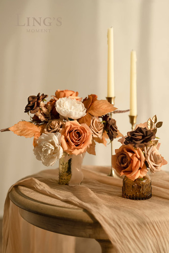 Flores Artificiales Rosas En Tonos Nude Y Terracota 19 Pzs