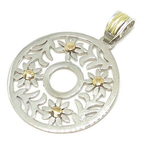 Dije Flores Redondo 40mm Plata Y Oro Ideal Mujer Regalo D390