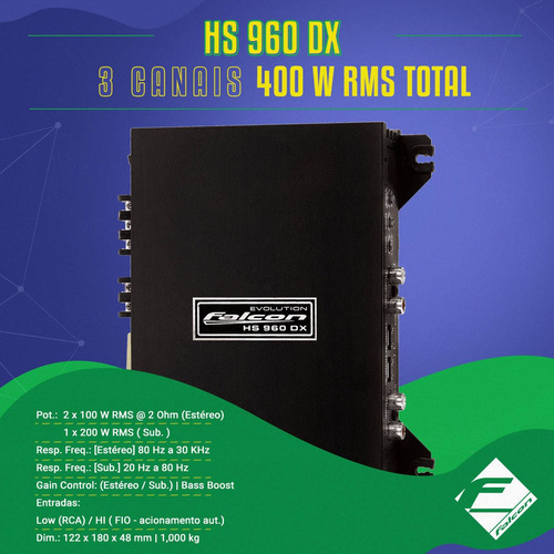 Imagem 2 de 4 de Modulo Falcon Hs 960 Dx 3 Canais Mono E Stereo 400 Rms 1040w