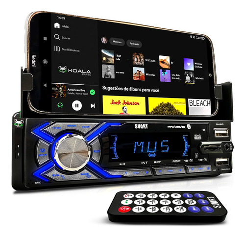Rádio Som Automotivo Mp3 C/ Suporte Apoio Celular Bluetooth