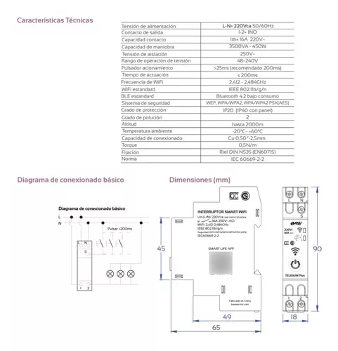 Interruptor inteligente WIFI, en un módulo DIN.