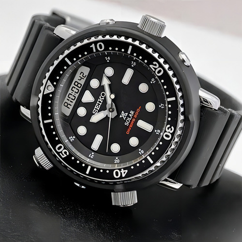 Reloj Seiko Arnold Arnie Solar Diver 200 m Snj025 Snj025p1 Color de la correa negro Color del bisel negro Color de fondo negro
