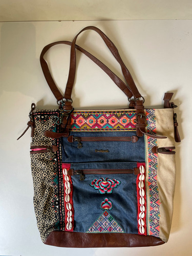 Cartera Desigual Azul Floreado Marrón