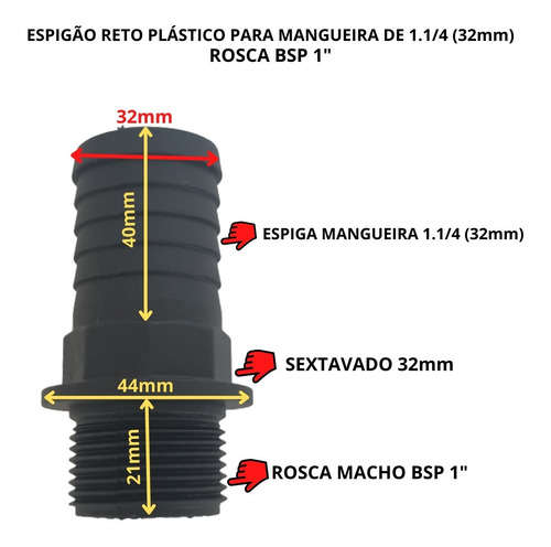 Espigão Reto Plástico Rosca Macho Bsp 1 E Mangueira 1.1/4