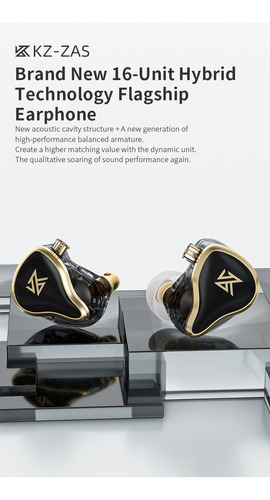 Audifonos Kz Zas Metal Alta Fidelidad Con Micrófono Cable De Lujo Color Negro