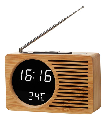 Ca Reloj Despertador De Madera Con Radio De Cabecera Retro