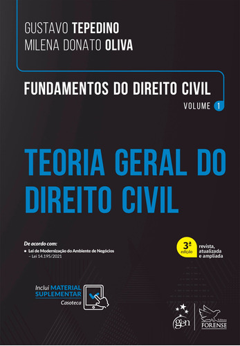 Fundamentos de Direito Civil – Vol I – Teoria Geral do Direito Civil, de Tepedino, Gustavo. Editora Forense Ltda., capa mole em português, 2021