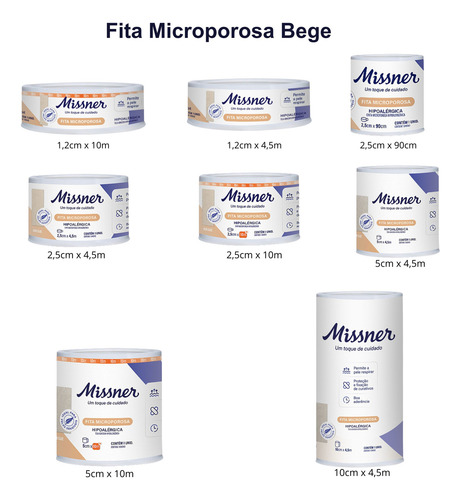 Kit 3 Fita Microporosa Bege 10cm X 4,5m - Missner