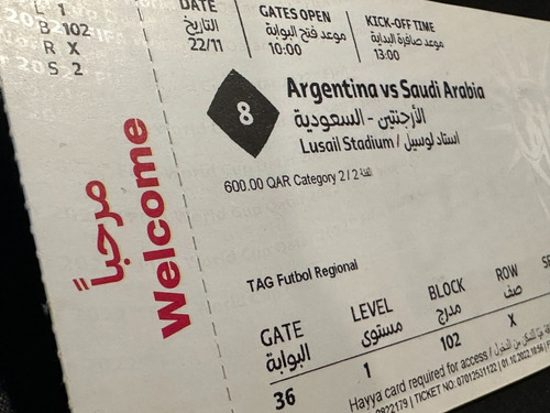 Imagen 4 de 5 de Entrada Fifa World Cup 2022 Ticket - Argentina Vs Arabia S