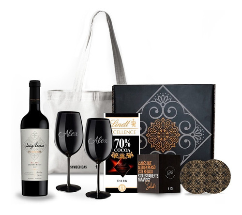 Box Vino Luigi Bosca Sangre Copas Negras Chocolates Kit Set 