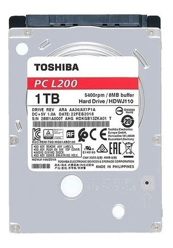 Disco Duro Interno Para Portátil Toshiba 1tb Color Plata/negro