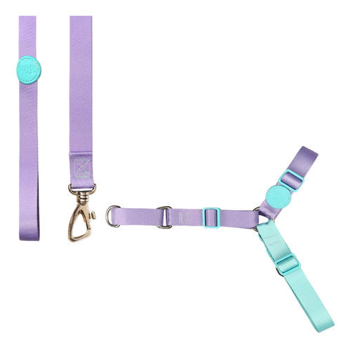Conjunto Peitoral Antipuxão E Guia Para Cães P Lilás - Toh