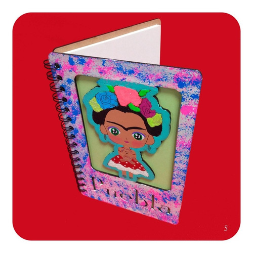 Imagen 2 de 3 de Libreta Frida Kahlo Grande C/ Pasta De Madera 21x14cm M5 Lbt