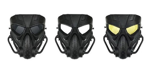 Careta Táctica Completa Con Goggles Protectores Gotcha E07 Color Negro Mica Transparente