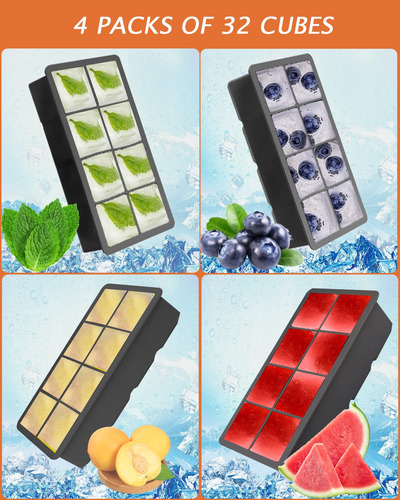 Bandeja Grande Para Cubitos De Hielo, Paquete De 4 Moldes