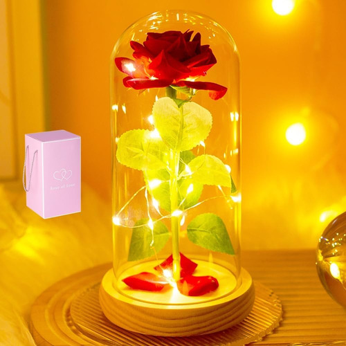 Rosa Eterna Con Luz Led Flor Artificial Para Regalo Colores Rojo