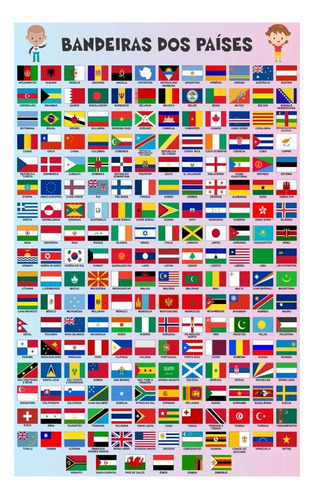 Banner Didático Bandeiras Geografia 1m X 63cm Lona