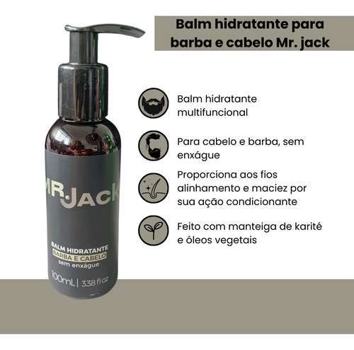 Balm Hidratante Barba Cabelo Sem Enxague Mr Jack 100ml