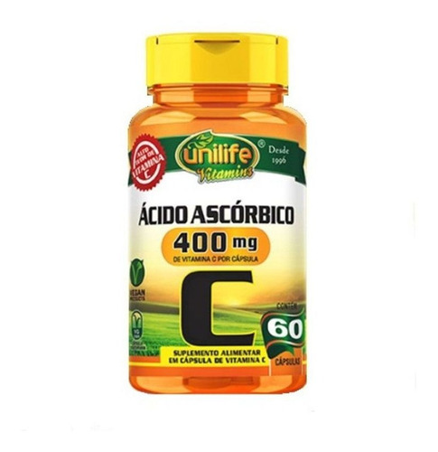 Ácido Ascórbico - Vitamina C Pure 750mg 60 Cáps - Unilife Sem Sabor
