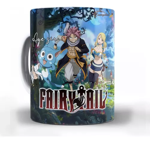 Caneca Fairy Tail Personagens Interior E Alça Branca