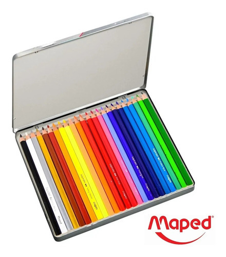 Remate 24 Colores Madera Estuche Metalico Escolares Utiles