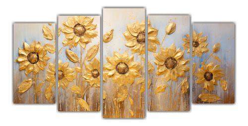 250x125cm Cuadro De Girasoles Dorados En Estilo Óleo Flores