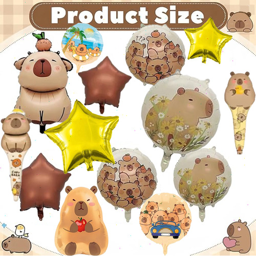 Kit 14pzs Globos Para Capibara Decoración Cumpleaños Fiesta Color Beige Estrellas