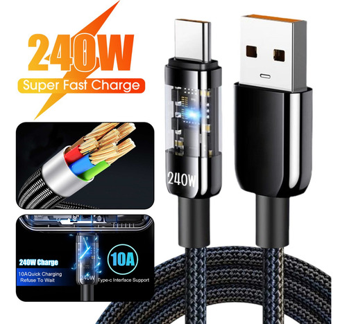 Cable De Carga Rápida De 240 W, 10 A, Línea De Datos Usb Tip